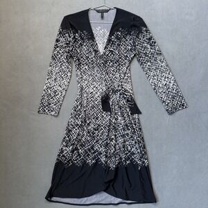 BCBGMAXAZRIA Wrap Dress Womens Small Black Adele Comb Long Sleeve V Neck Stretch